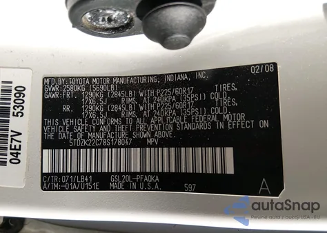 2008 Toyota Sienna Limited из США, поврежденный, VIN 5TDZK22C78S178047